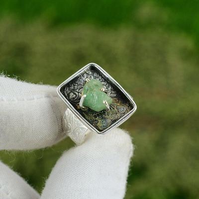 Mehrstein Verstellbarer Ring 925 Silber Natürlicher Grüner Kyanit Roh