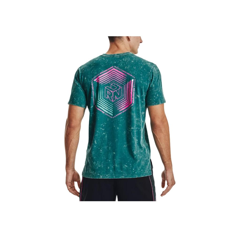 Under Armour Large Logo Print Running T-Shirt Men Tops Lake-Green 1372590-452