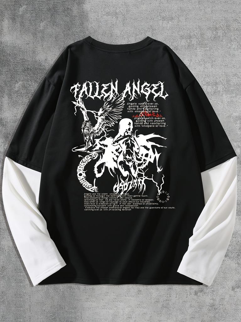 Unsex Y2K Goth Shirt Emo Alt Graphic Tee Long Sleeve Dark Academia T-Shirt Oversized Baggy Tops