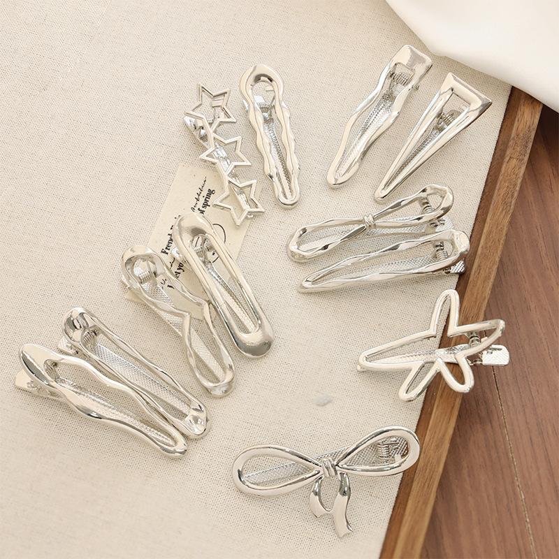 Exquisite Gold Silber Metall Hohl Haarspangen Süß Cool Pony Clip Stirn Gebrochenes Haar Entenschnabelspange Haarnadel Stil Kopfschmuck