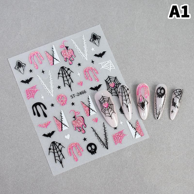 3D Halloween Nail Stickers Little Spider Pumpkin Ghost Funny Glitter Nail Decals For Festival Nail Decor Manicure Sliders