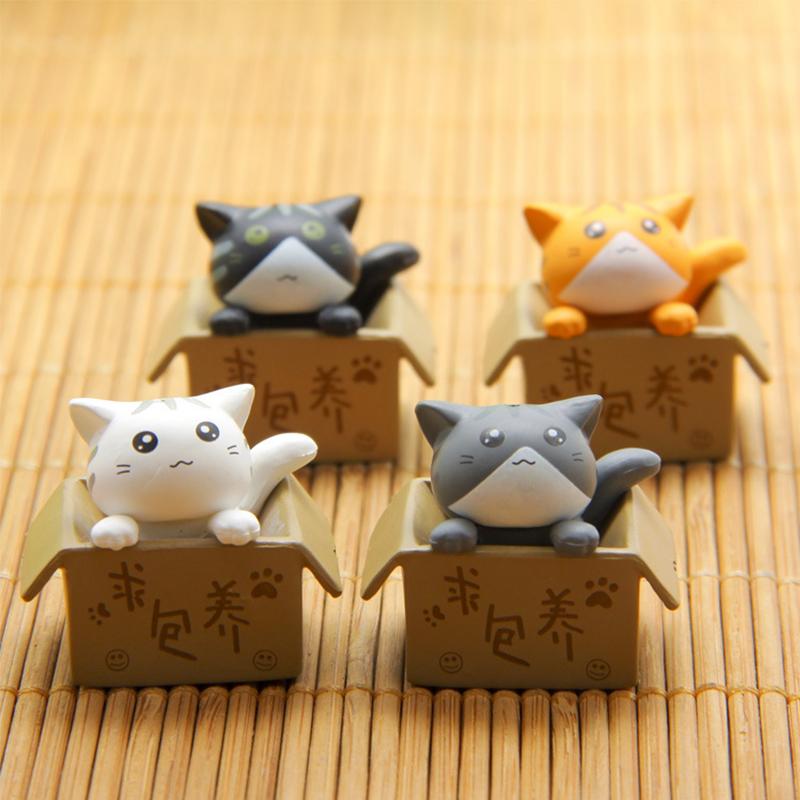 4PCS Mini Cute Landscape Cardboard Box Cat Ornaments Garden Kitten Statue Gift for Animal Miniature Figurines Home Decoration