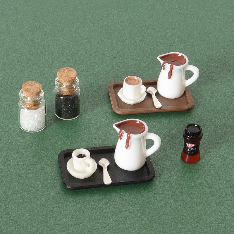 7Pcs Desktop Scene Simulation Micro Model Parts Handmade Miniature Dollhouse Coffee Cup Model Decorative Tray Plate Accessories