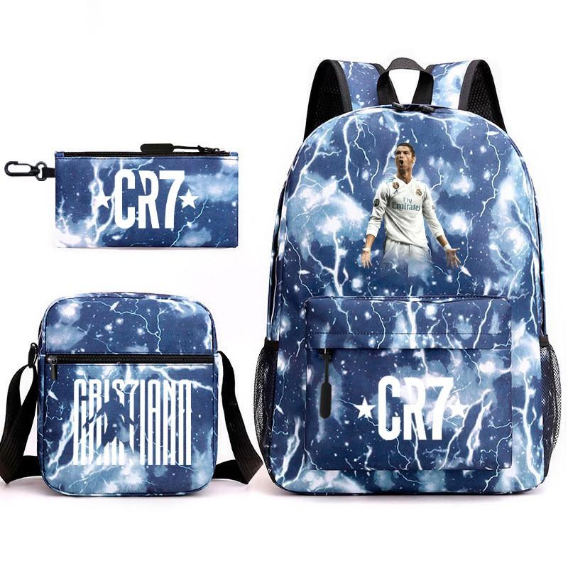 Set Zaino Scolastico Cristiano Ronaldo per Bambini Ragazzi Ragazze 15L Tessuto Oxford Borsa a Doppia Tracolla con Spallacci Imbottiti Traspiranti
