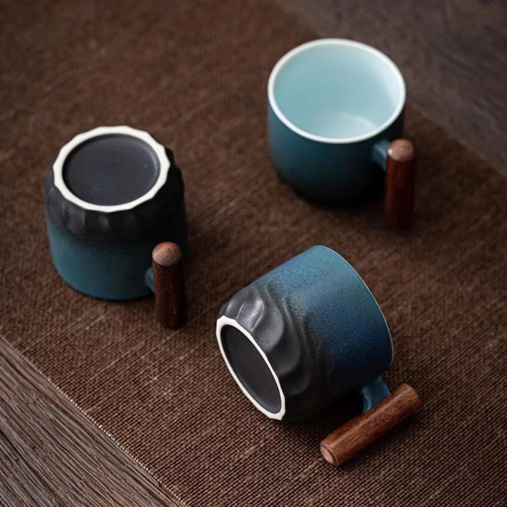 6pcs Set Ceramic Retro Espresso Coffee Cup With Wooden Handle Office Water Cup Tea Mug Ceramic Coffee Mug Handmade Tea Gift Box