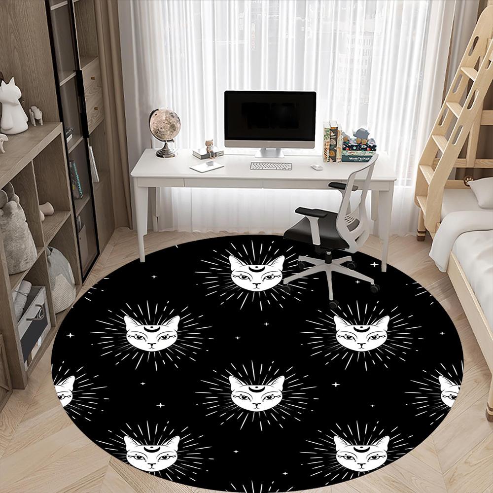 1PC Cat Moon Office Round Area Rug, Indoor Mat Suitable For Office, Under Office Chairs Bedroom Living Room Home Decor, Room Deco 194