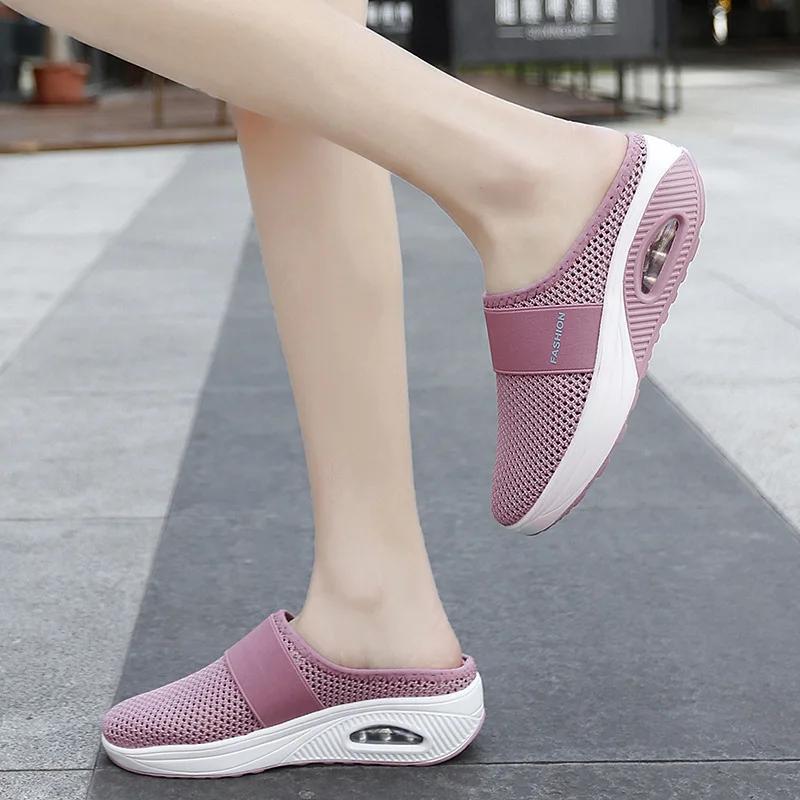 Scarpe da passeggio da donna slip-on con cuscino d'aria Scarpe da donna ortopediche per diabetici con plateau Pantofole leggere in rete Sneaker da donna con zeppa