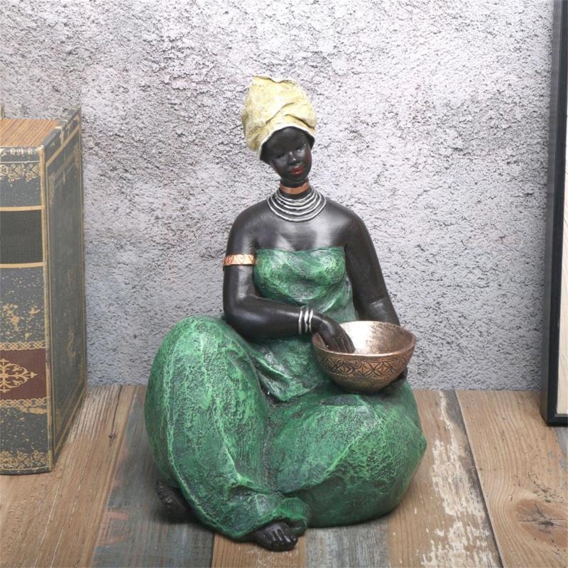 African Women Sculptures Exotic Tribal Lady Figurines Statue Collectible Art Crafts Desktop Ornament Home Office Decors