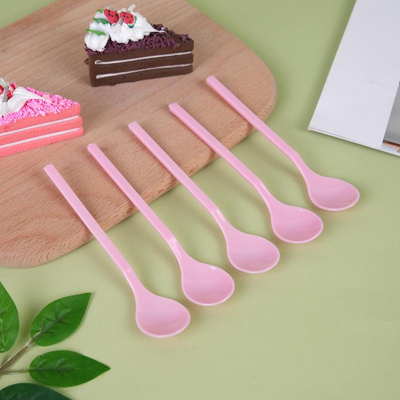 Disposable Long Handle Plastic Spoon for Fruit Salad, Cake, Ice Cream, and Yogurt - 13 Cm