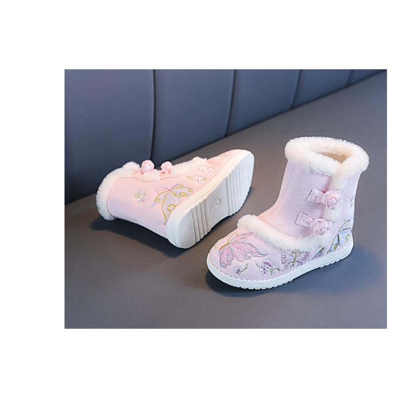 Mode Retro Mädchen Herbst und Winter Kinder Bestickte Stiefel