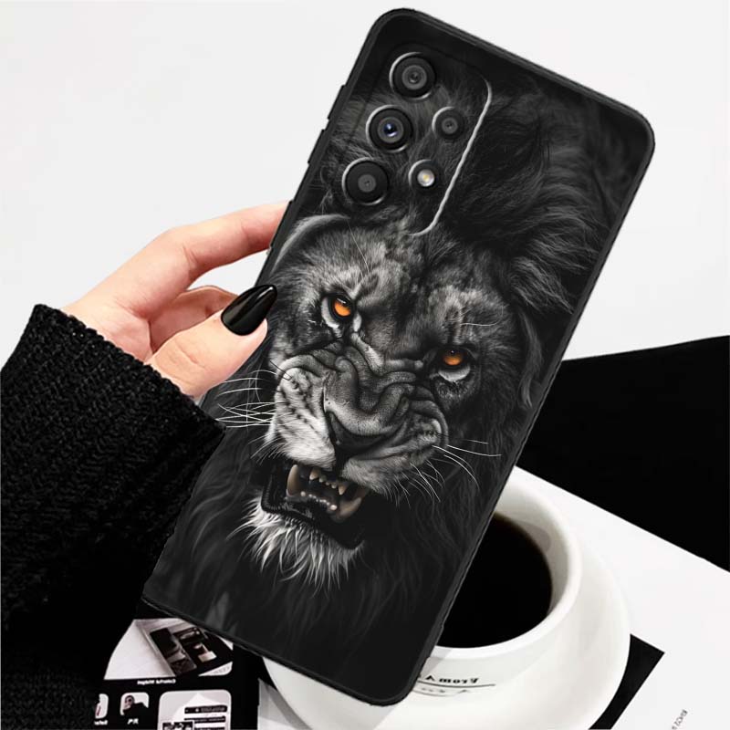 Löwe Bär Katze Cool Für Samsung A73 A72 A71 A55 A54 A53 A52 A51 A13 A22 A16 A15 A12 A14 A26 A07 5G Schwarze Handyhülle