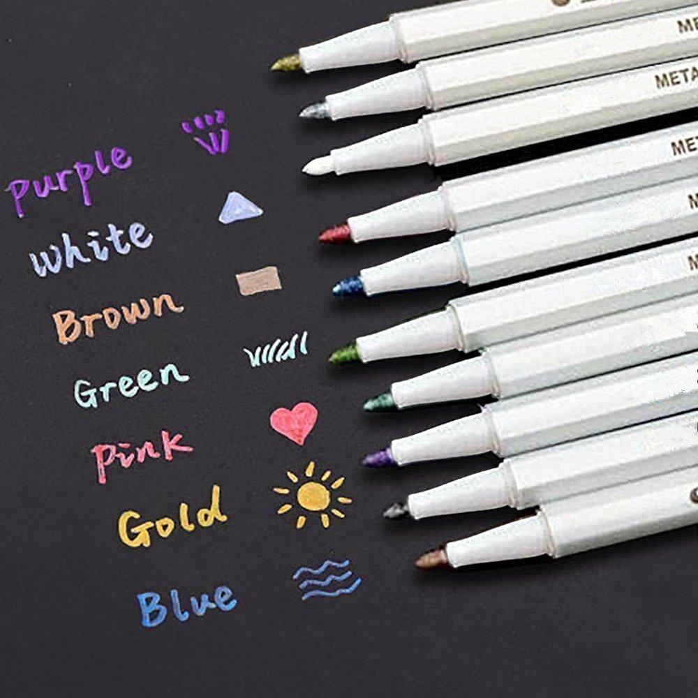 EMY Metallic Marker for Diary Message and Various Decorative Uses Pens, 10-Color Set, Water-Based, Pages, Cards,