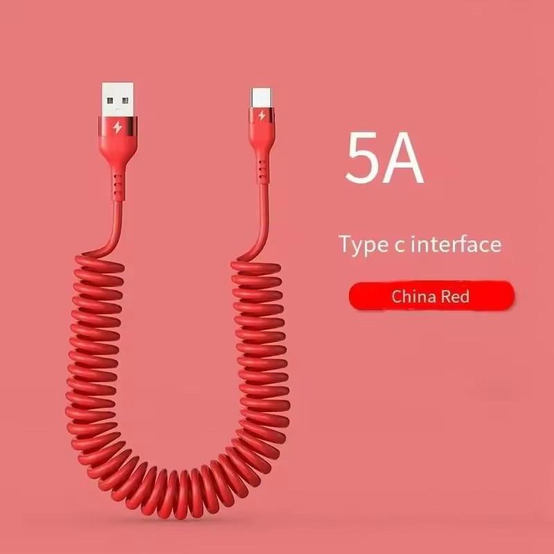 

66 Вт 5A USB Type C кабель пружинный кабель для быстрой зарядки в автомобиле для Xiaomi Redmi POCO Huawei Honor OPPO телефон USB C зарядный шнур 1M красный