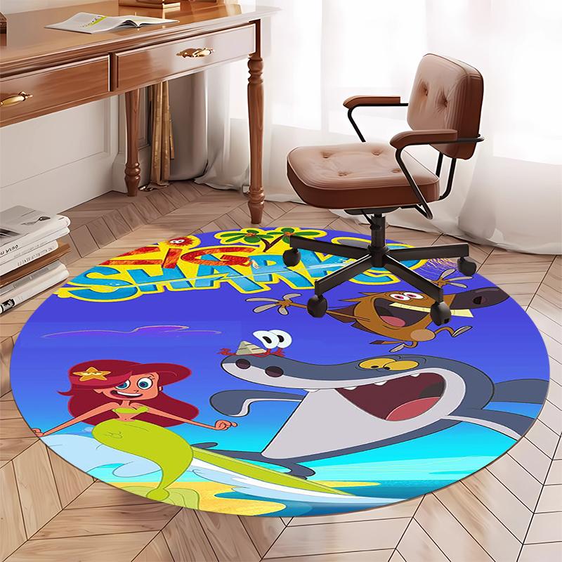 Tappeto Rotondo Stampato Zig & Sharko, Tappeto per Sedia, Tappeto per Area, Zerbini per Ingresso, per Sedia da Ufficio, Soggiorno, Camera da Letto, Cucina.