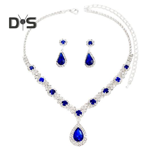 

Элегантный свадебный комплект украшений из 2 шт./компл., потрясающее ожерелье в форме капли со стразами, висячие серьги синий