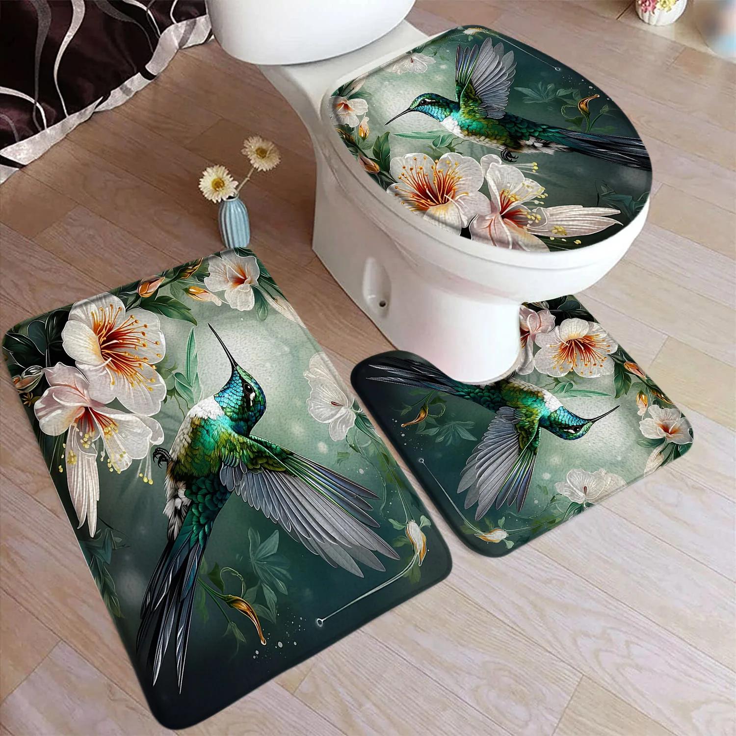 

Hummingbird Bath Mat Set White Flowers Green Plants Birds Rustic Home Carpet Bathroom Decor Floor Rugs U-Mats Toilet Lid Cover 45x75cm-17.7x29.5in
