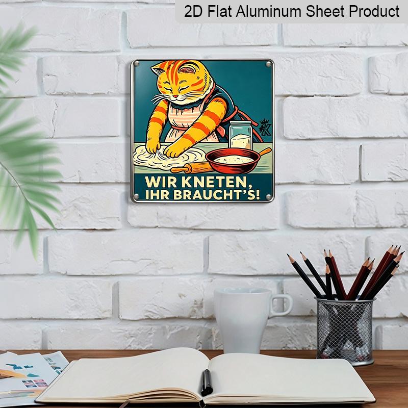 2D Flat, 1pc, Vintage Metal Aluminum Sign, Decorative Plaque and Ornament, Orange Cat Kitchen Baking Theme, Retro Humorous Style, Decoration for