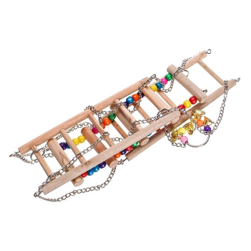 Wooden Parrot Bird Hanging Ladder Swing Bridge Climb Pet Chewing Toy Bells for Small Parrots Parakeets Cockatiels