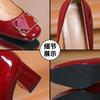 Spring thick heel single shoes fashionable and comfortable metal square buckle shallow mouth professional high heels women