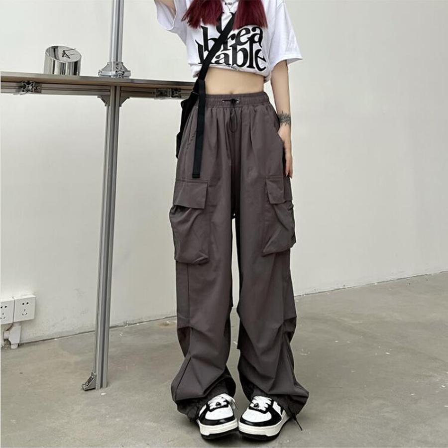 Streetwear Workwear Pants Women Summer Loose Wide Leg Cargo Pants with Large Pockets