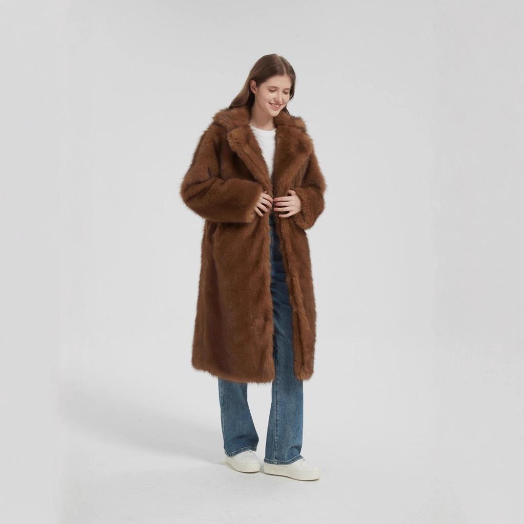 Europe and the United States hot autumn and winter artificial wool extended coat women's suit collar fur jacket