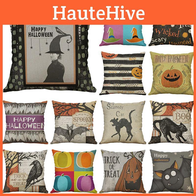 Animal Halloween Print Cushion Cover Cotton Linen Pillow Case Home Decoration