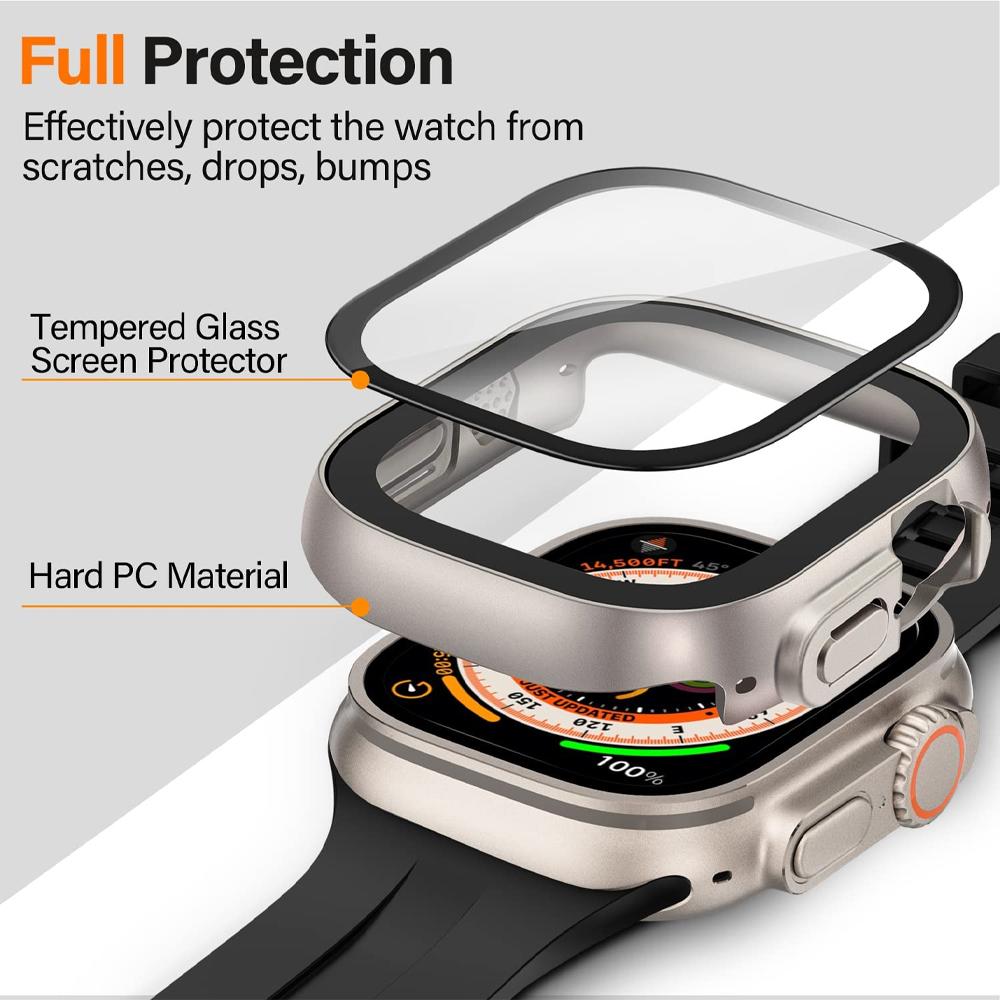 Glass+case For Apple Watch Ultra 2 3 49mm smartwatch PC Bumper+Screen Protector Tempered Cover iwatch series band Accessories
