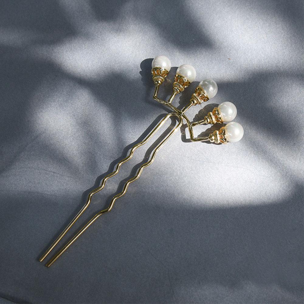Crystal Petals Women U-shaped Zinc Zinc Alloy Hanfu Hair Sticks Pearl Row Hairpin Hair Forks Hair Accessories