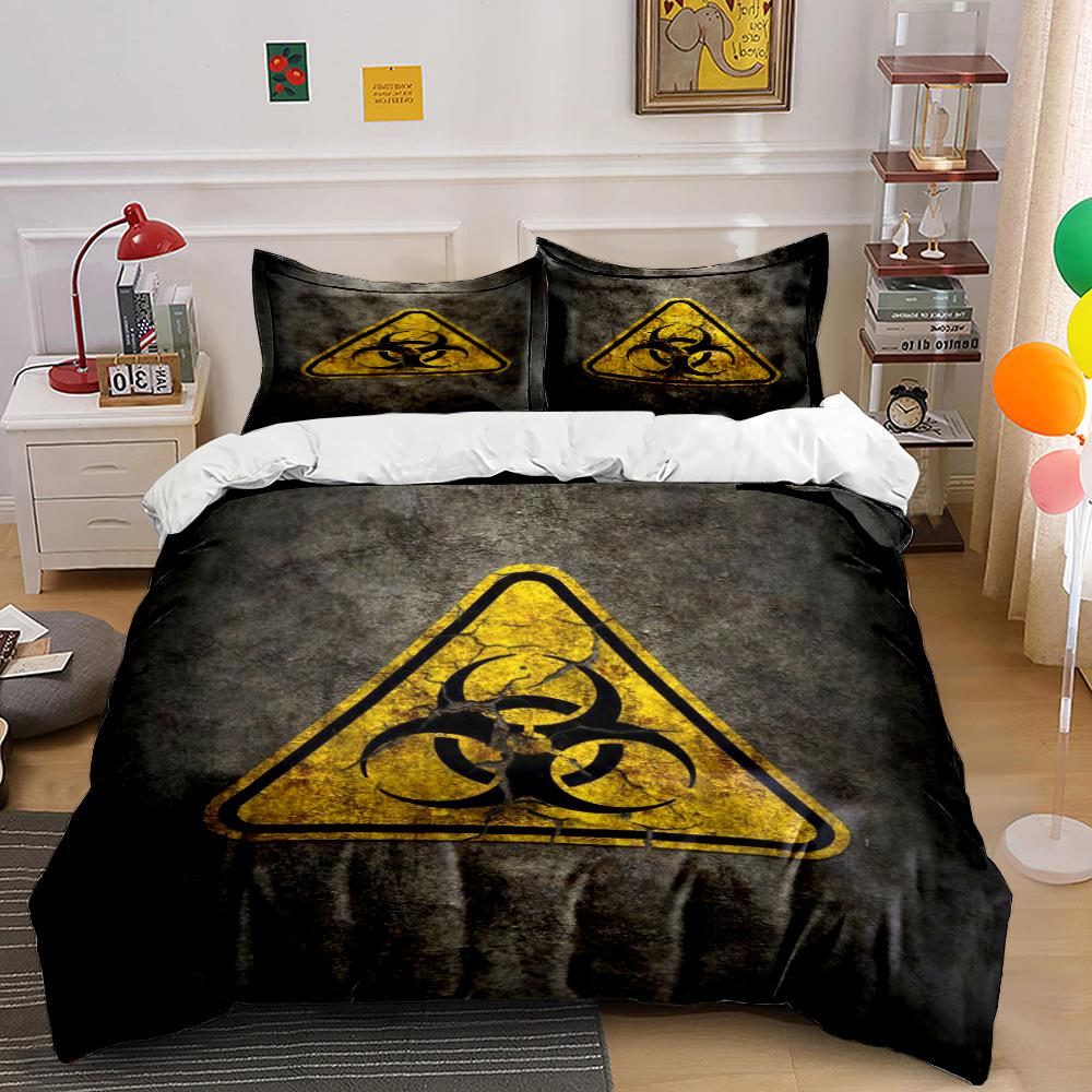 Biohazard Symbol Grunge Style Bedding Set (1 duvet cover, 2 pillowcases, duvet not included) sofas