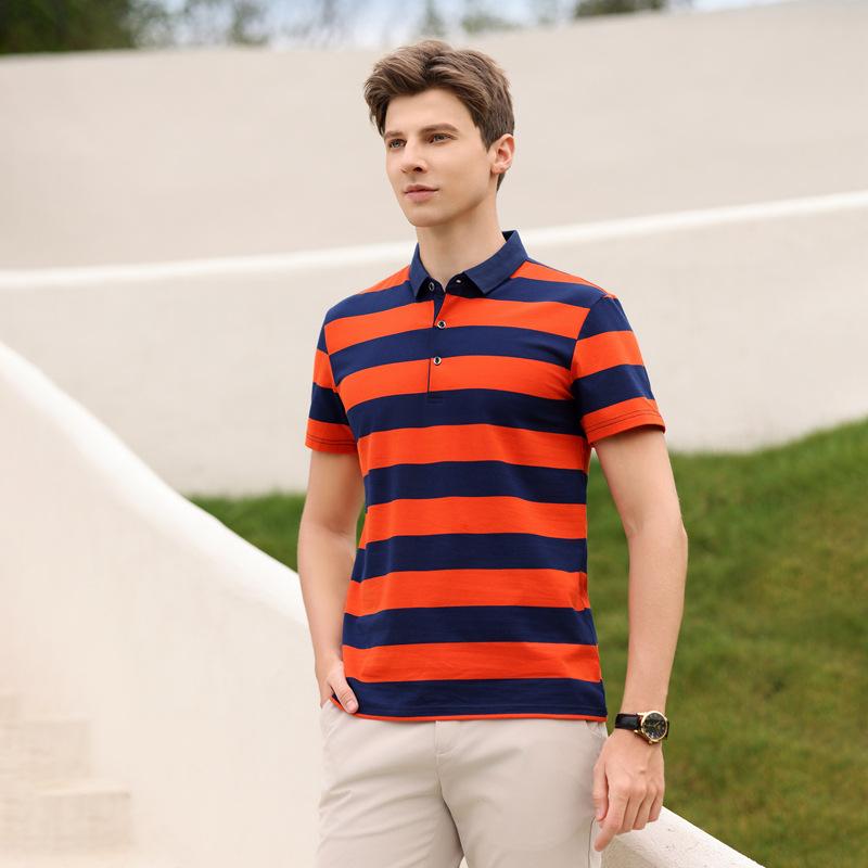 Summer Men's Short Sleeved T-shirt Striped Thin Business Collar Men's Polo Shirt