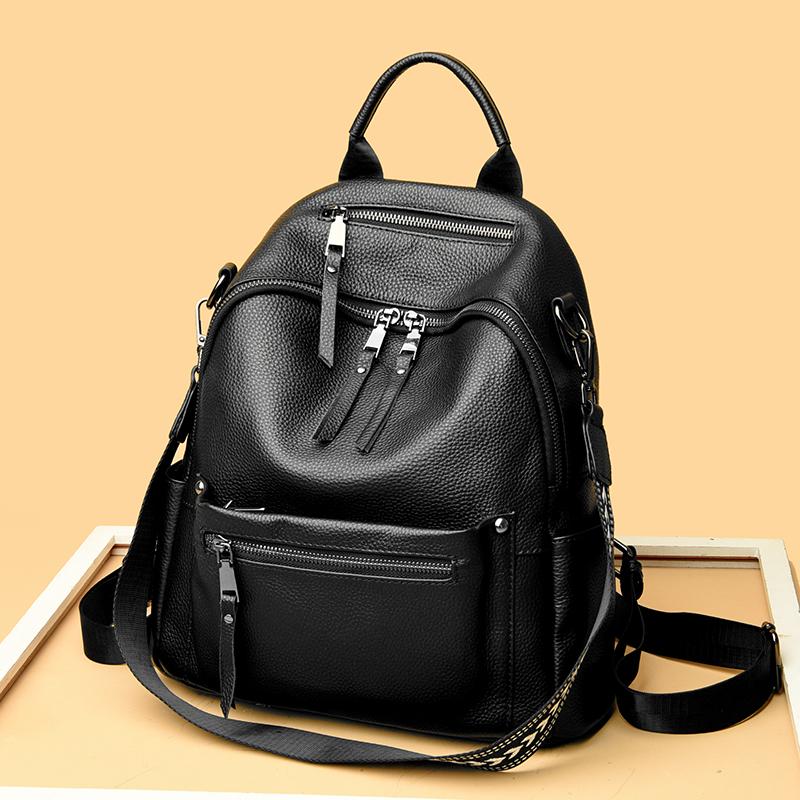 Luxury Solid Cowhide Bags For Women 2026 New Designer High Quality Genuine Leather Backpacks Women School Bags For Teenage Girls