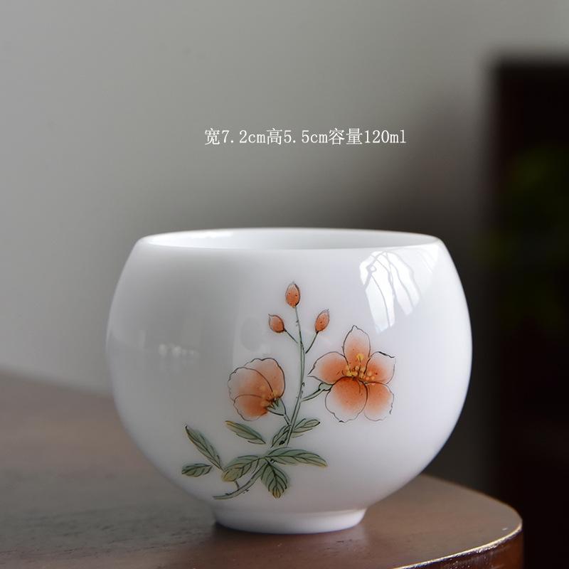 120 ml Teetasse aus Eissamen-Schafsfett-Jade-Porzellan, handbemalte Blumen-Meistertasse, Zen-Meditations-Presstasse, Chazhan-Kung-Fu-Teeservice
