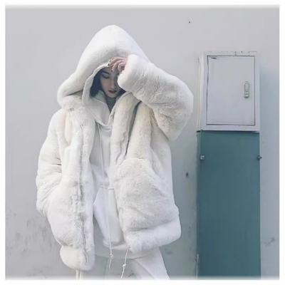 Women's Winter Oversized Mid-Length Thickened Hooded Coat Solid Color Loose-Fit Elegant Outerwear