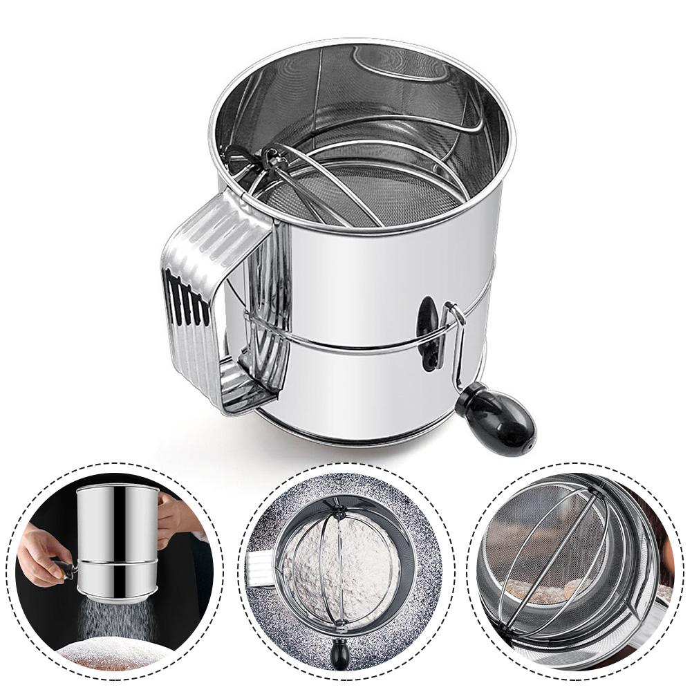 Clumps Break Up Stainless Steel Flour Strainer Stainless Steel Flour Strainer Rotating Mixing Ring Capacity Features