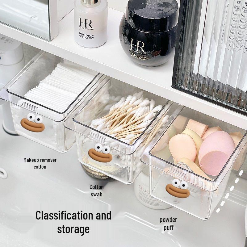Transparent Cartoon Bathroom Mirror Cabinet with Drawer Storage for Cotton Swabs and Makeup