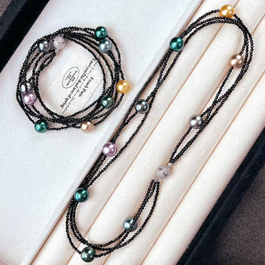 

Vintage High-Quality Multi-Layer Design Malachite Green Candy Color Artificial Tahitian Collarbone Chain Chain Necklace