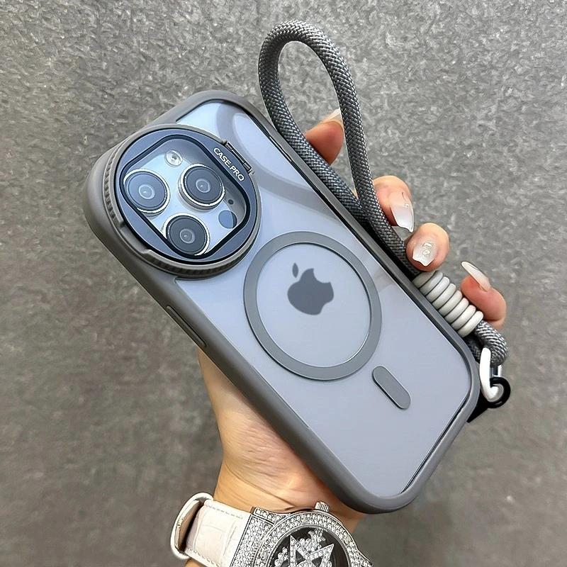 Luxury With Lanyard Magsafe Phone Case For iPhone 11 12 13 14 15 16 Pro Max Plus Magnetic Holder Bumper Cover