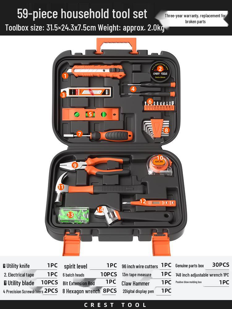 Comprehensive Home Repair Tool Kit: Pliers, Hammer, Wrench, Combination Set.