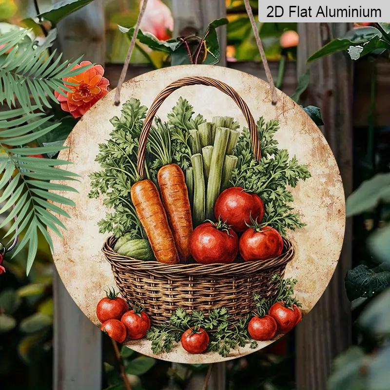 

2D Flat Aluminum Fresh Vegetable Basket-Style Wall Art Rustic Country Style 7.87 Inches X 7.87 Inches Suitable for Gardens, Farmhouses, Cafes, Living 1pc