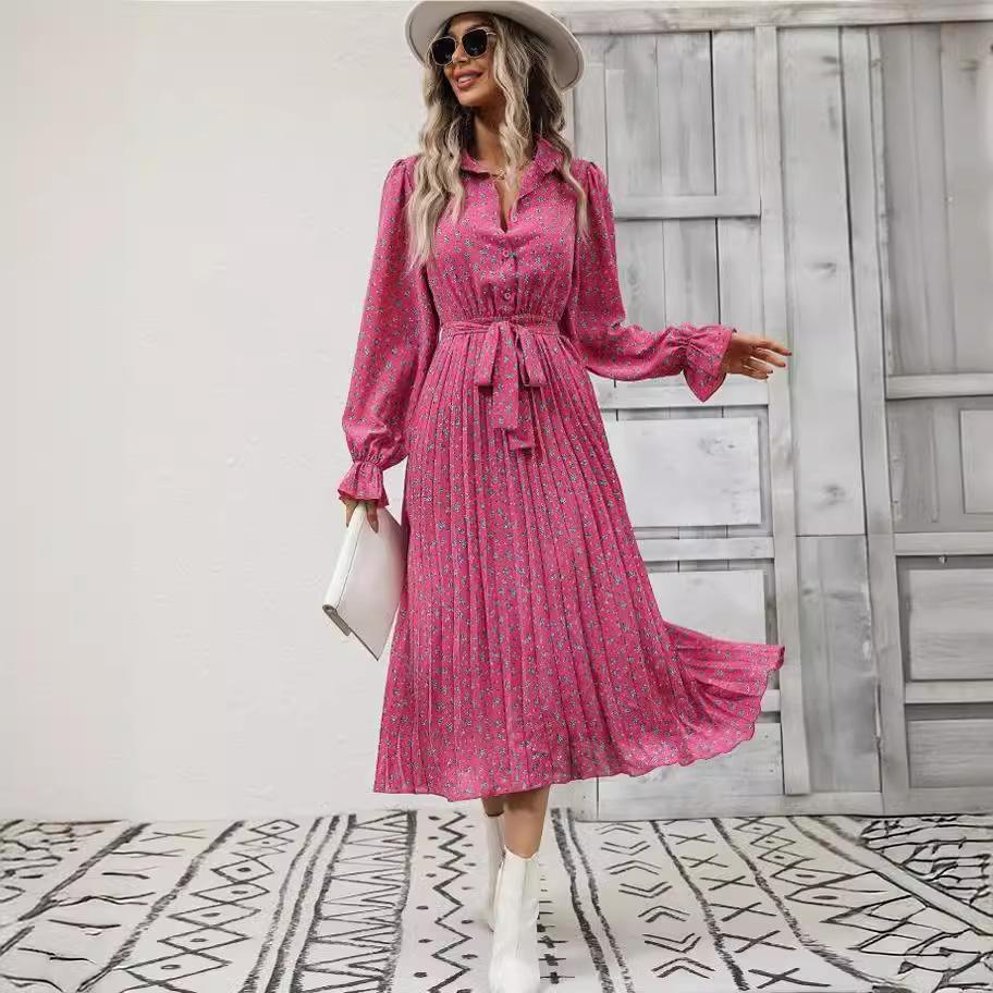 

QICED Осенне-зимнее женское модное кружевное плиссированное свободное платье с длинными рукавами для женщин XL