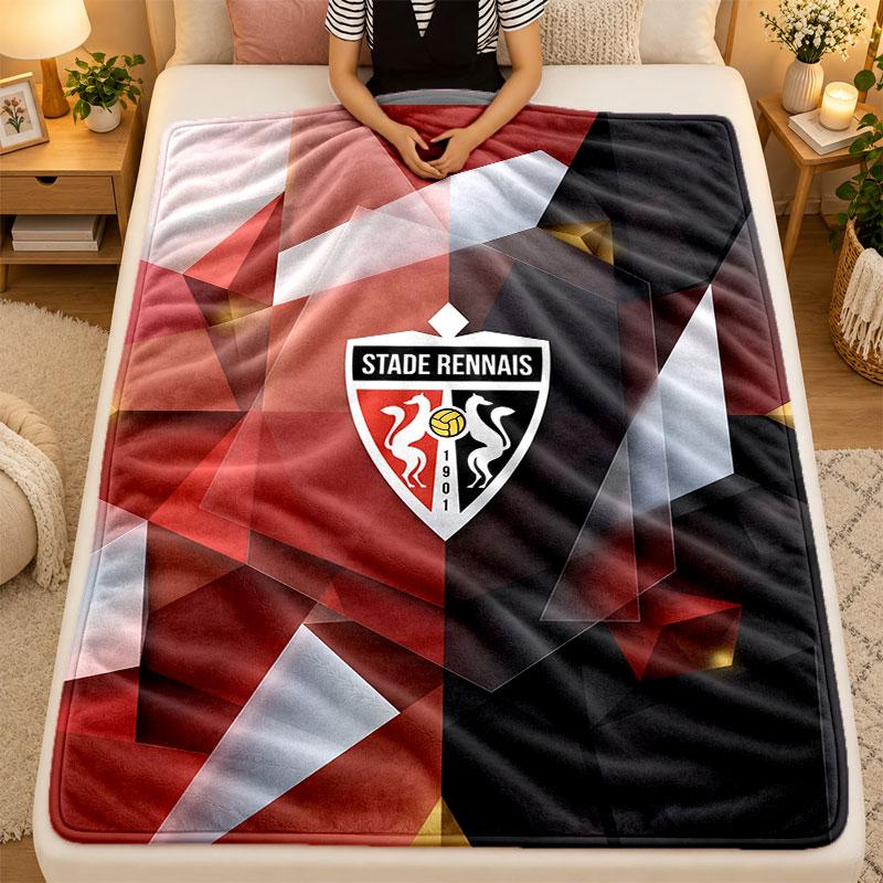 Flannel BlanketStade Rennais FC Warm Soft Throw Blanket for Indoor Sofa Bed Living Room Use