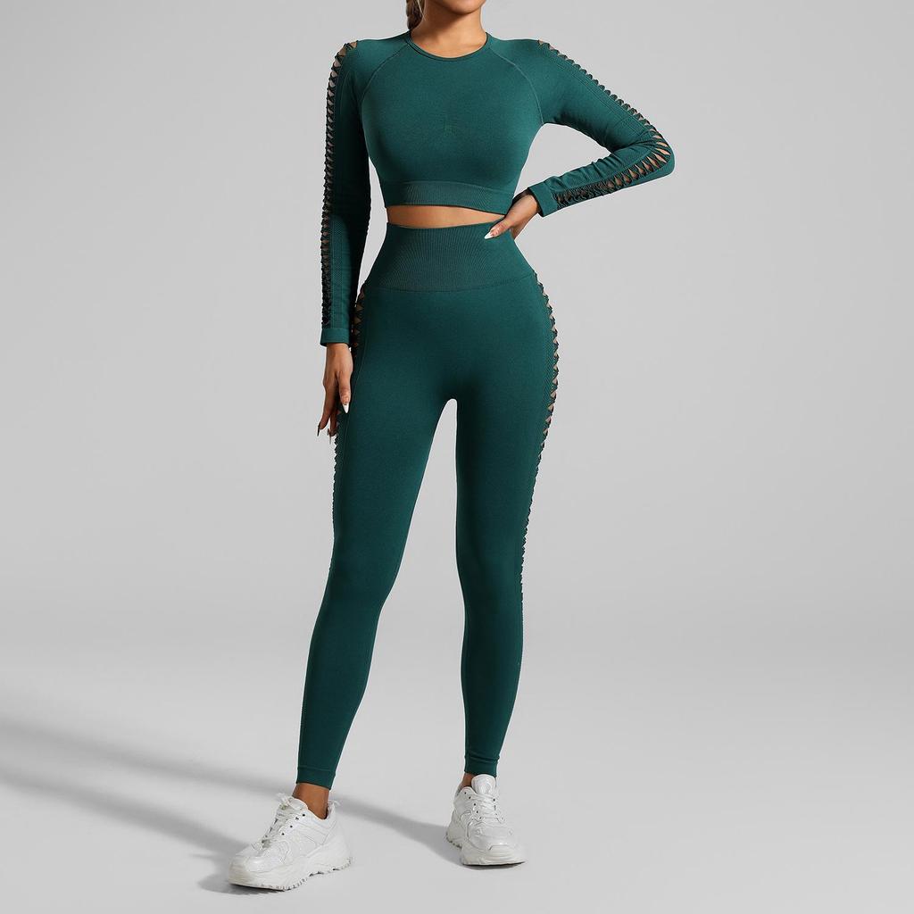 European American Tie-Dye Butt-Lift Yoga Set: Long Sleeve, Seamless Fitness Clothing with Hollow Out Design