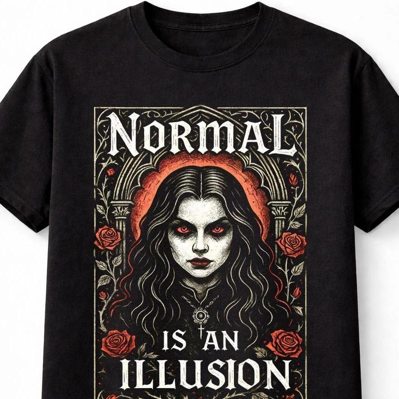 Vampire Horror Normal Is An Illusion Graphic Unisex TShirt S