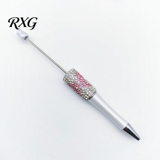 Sparkly Bow Pen Diamond Beadable Pens, Bling Rhinestone Beaded DIY Plastic Bead Pen, Crystal Stylish Desk Accessory Shaft Black Ink Ballpoint Pens for