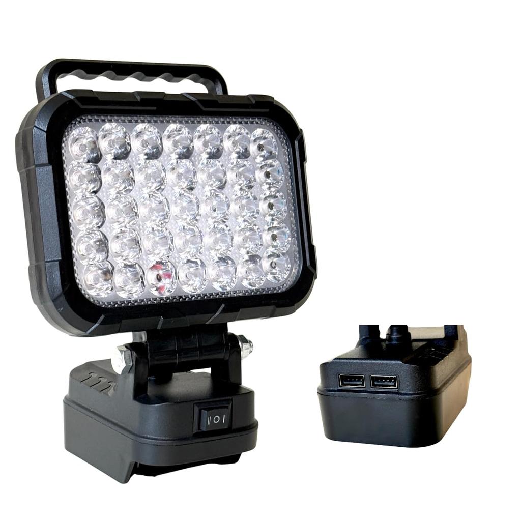 LED Floodlight Work Light with Handle, for DIY, Camping, and Outdoor Activities, 5V2.4A, Twin USB Output, 14.4V18V Compatible.