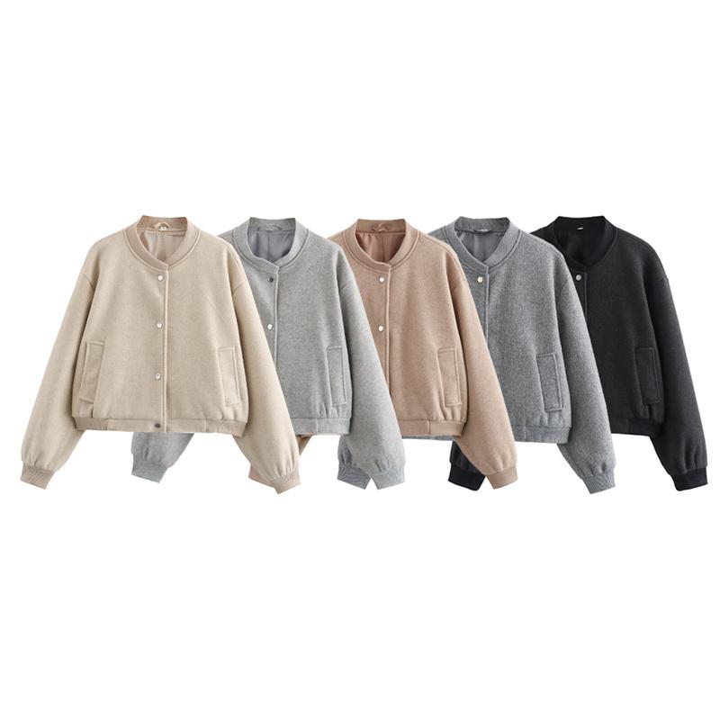 Women Jacket Cropped Bomber Jackets for Women Beige Black Tweed Jacket Woman Fashion Long Sleeve In Short Coats