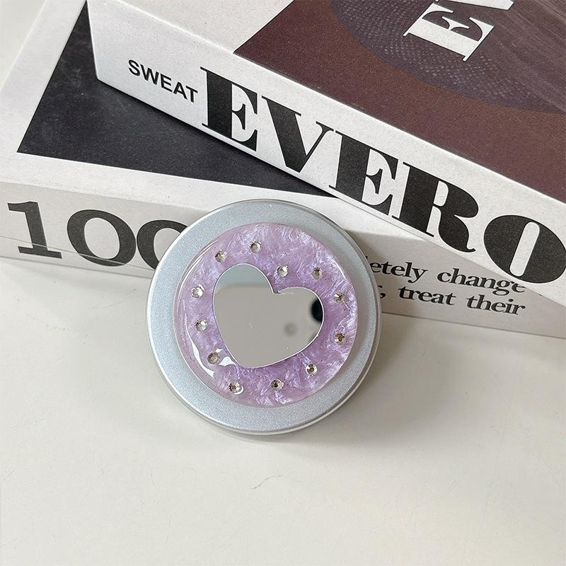 Original Small Love Mirror Rhinestone Round Ring Buckle Telescopic Mobile Phone Airbag Bracket Magnetic Attraction Suitable For Magsafe
