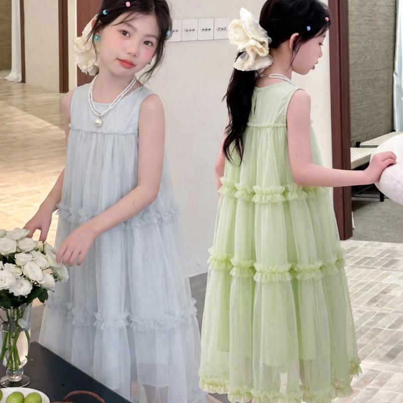 Korean-Style Sweet Girls' Summer Cake Tank Dress 2026 - Super Pretty Princess Attire