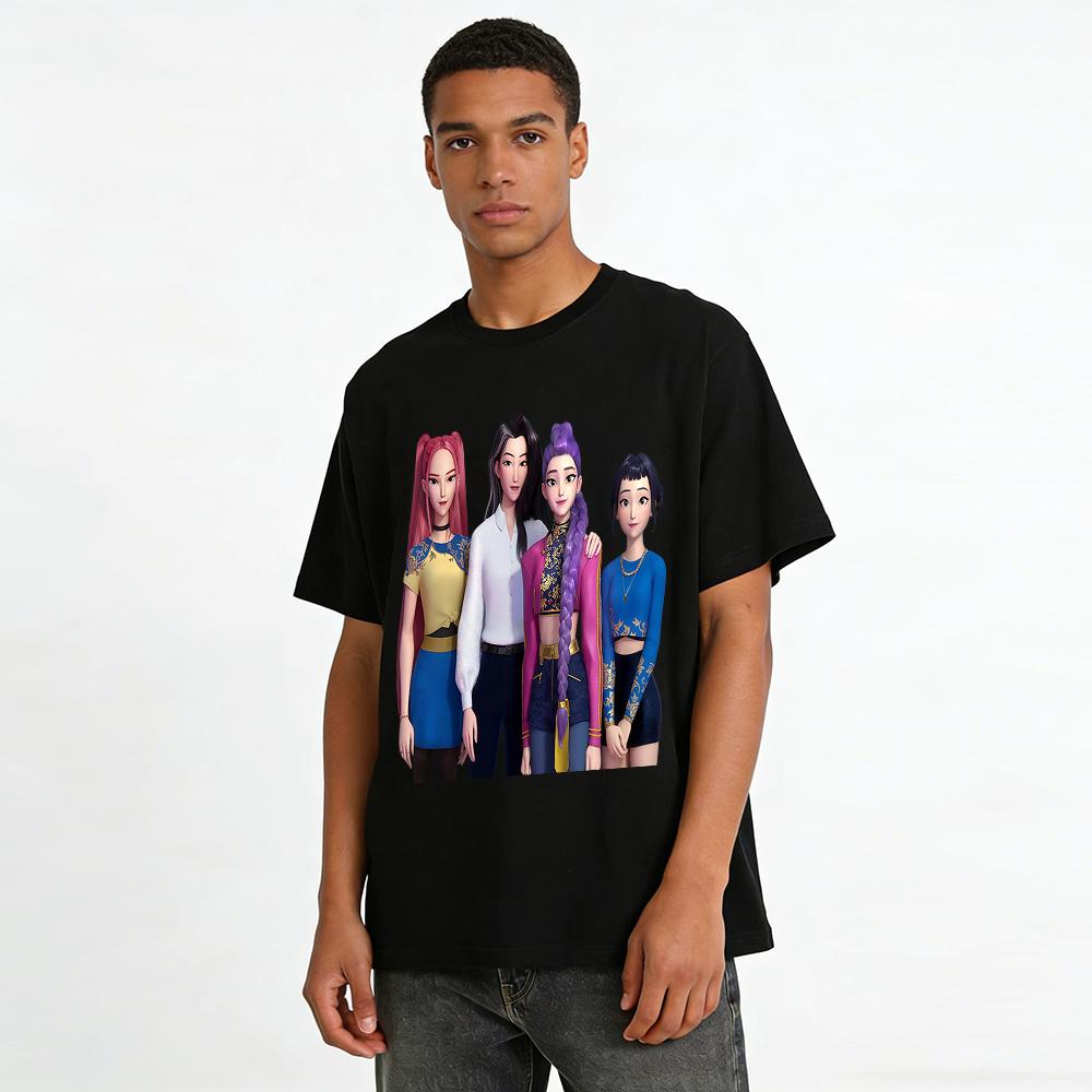 Chinese Style Girl Group Print Top, Trendy Virtual Idol IP Co-branded Casual Shirt, Eye-catching Daily Wear Pure cotton T-shirt