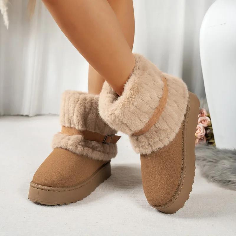 

Fashion Snow Boots Women s Winter 2025 New Short-leg Niche Platform Fur Booties Plus Fleece Thermal Cotton Shoes 43
